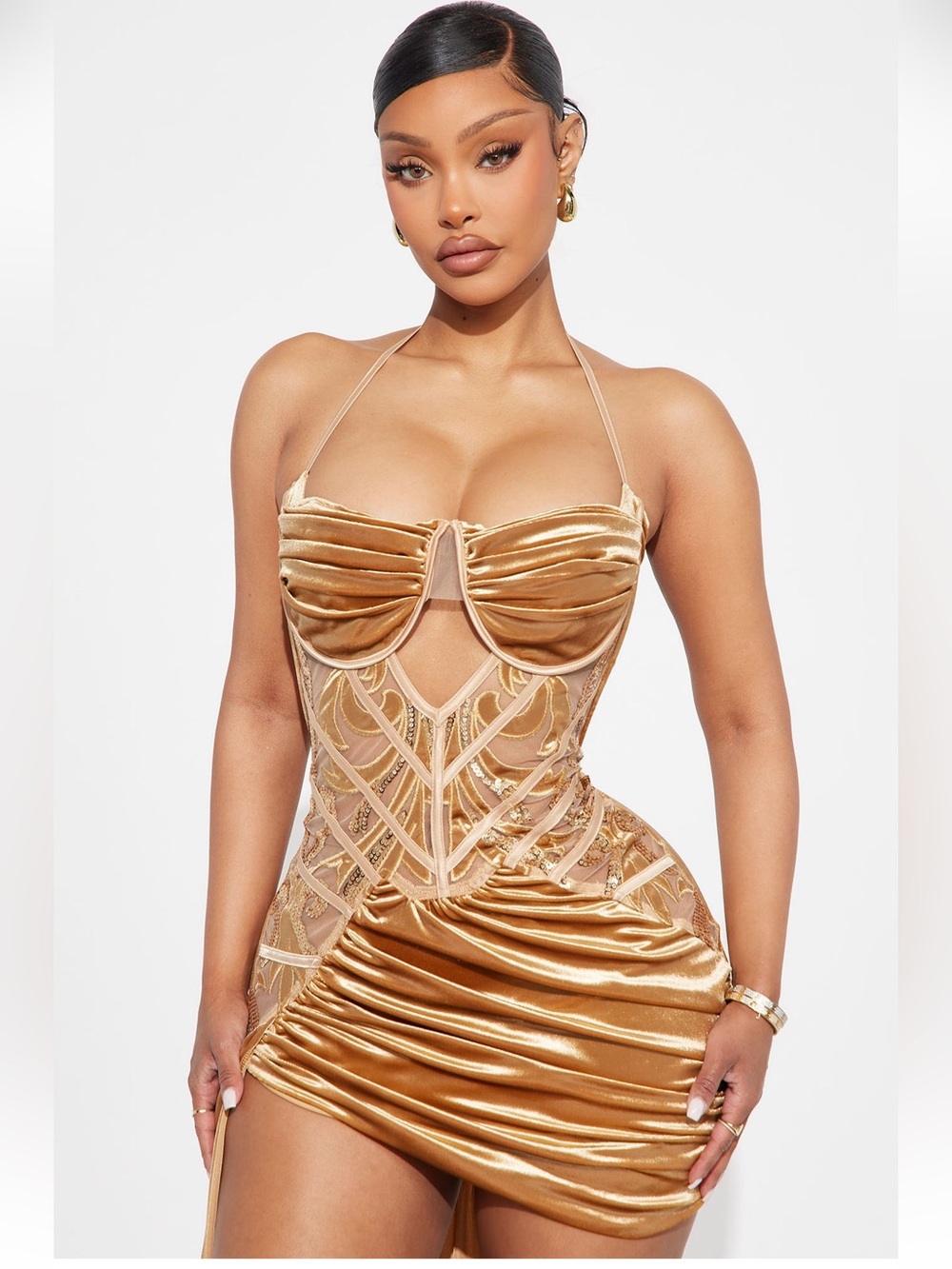 Fashion Nova Secret Romance Embellished Mini Dress - Champagne - Picture 2 of 4